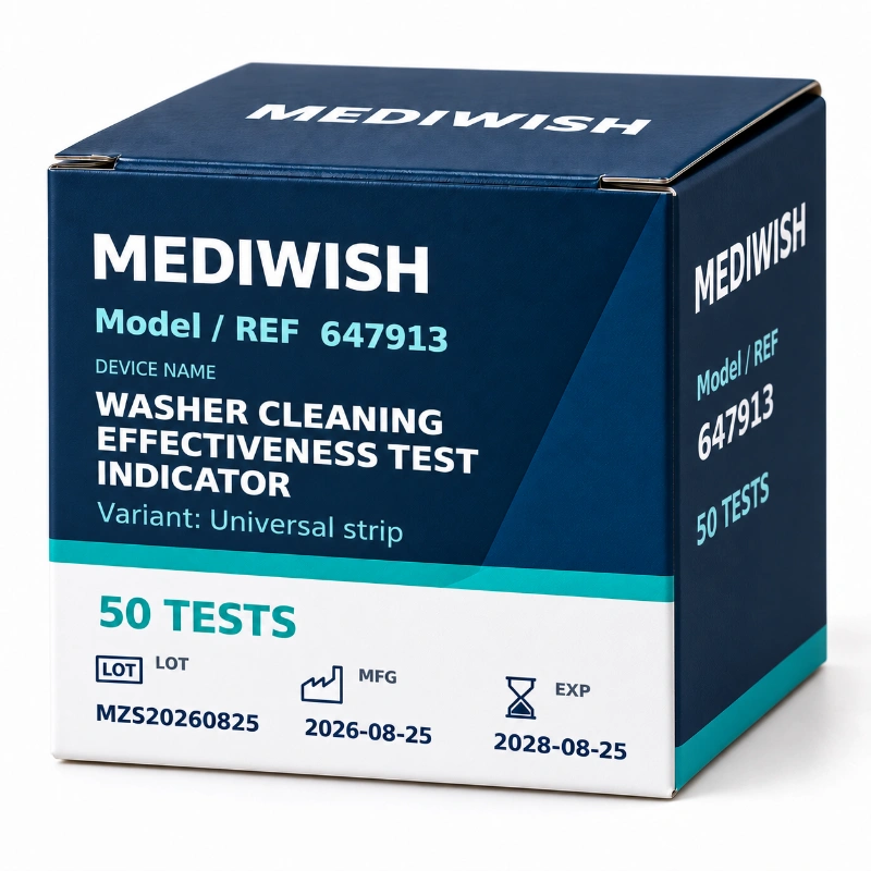 Front of the MEDIWISH Universal 647913 carton labelled 50 tests.