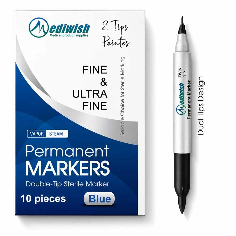 Non-toxic sterilization marker pen with ultra-fine tip labeling a sterile pouch, ethanol-resistant and autoclave-safe Non-toxic sterilization marker pen with ultra-fine tip labeling a sterile pouch, ethanol-resistant and autoclave-safe