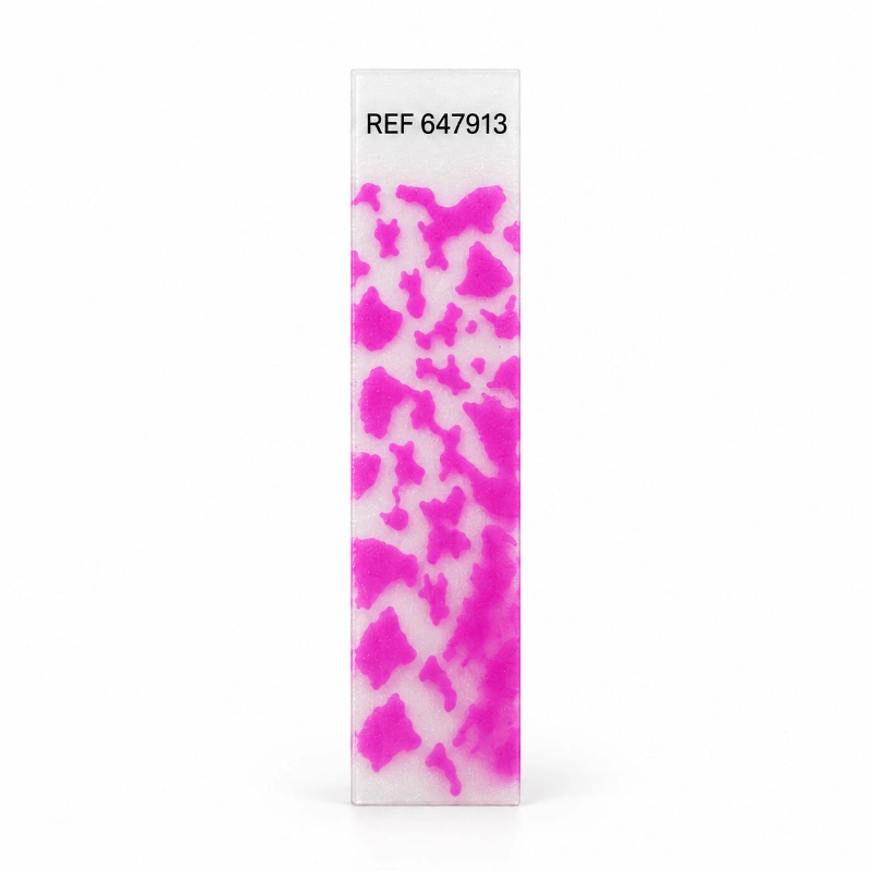 MEDIWISH Universal 647913 cleaning indicator strip with pink test soil, front view.