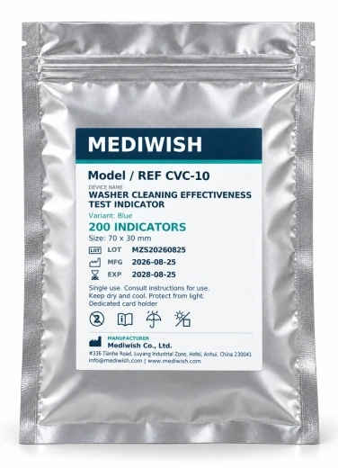 MEDIWISH CVC-10 pouch labelled 200 indicators, blue variant.