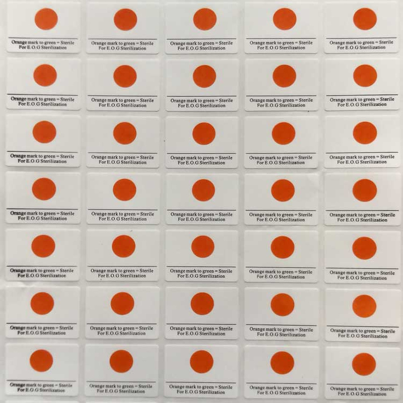 Hoja de etiquetas indicadoras rectangulares para EO con marcas circulares naranjas Hoja de etiquetas indicadoras rectangulares para EO con marcas circulares naranjas
