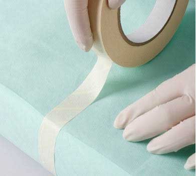 wrapping Crepe paper by autoclave tape